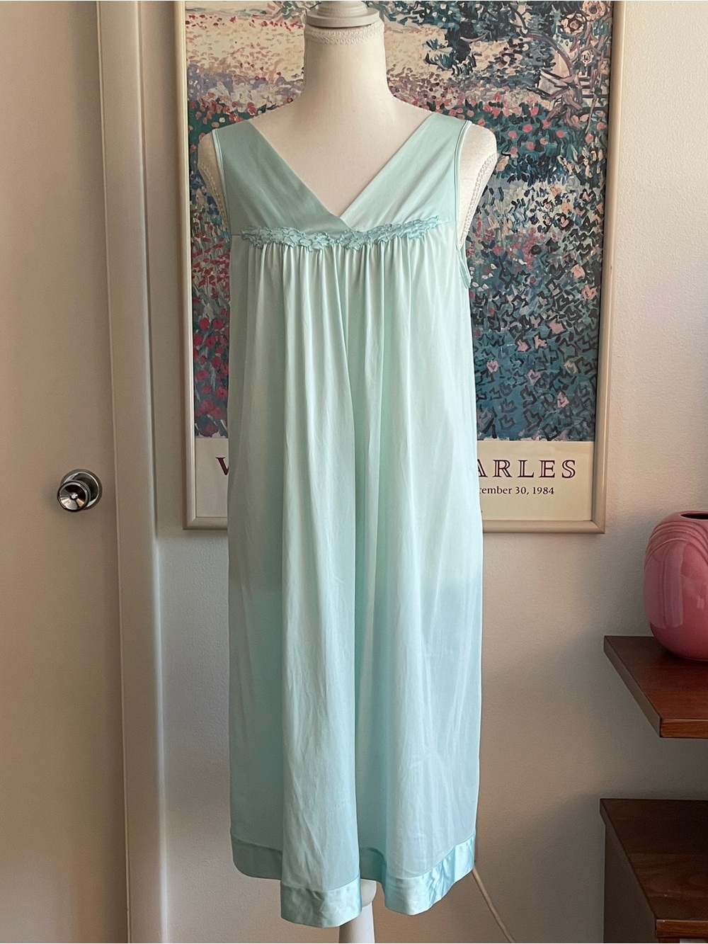 Vintage 70s Slip Dress Small Light Blue Nightgown Coquette Cottagecore Fairycore